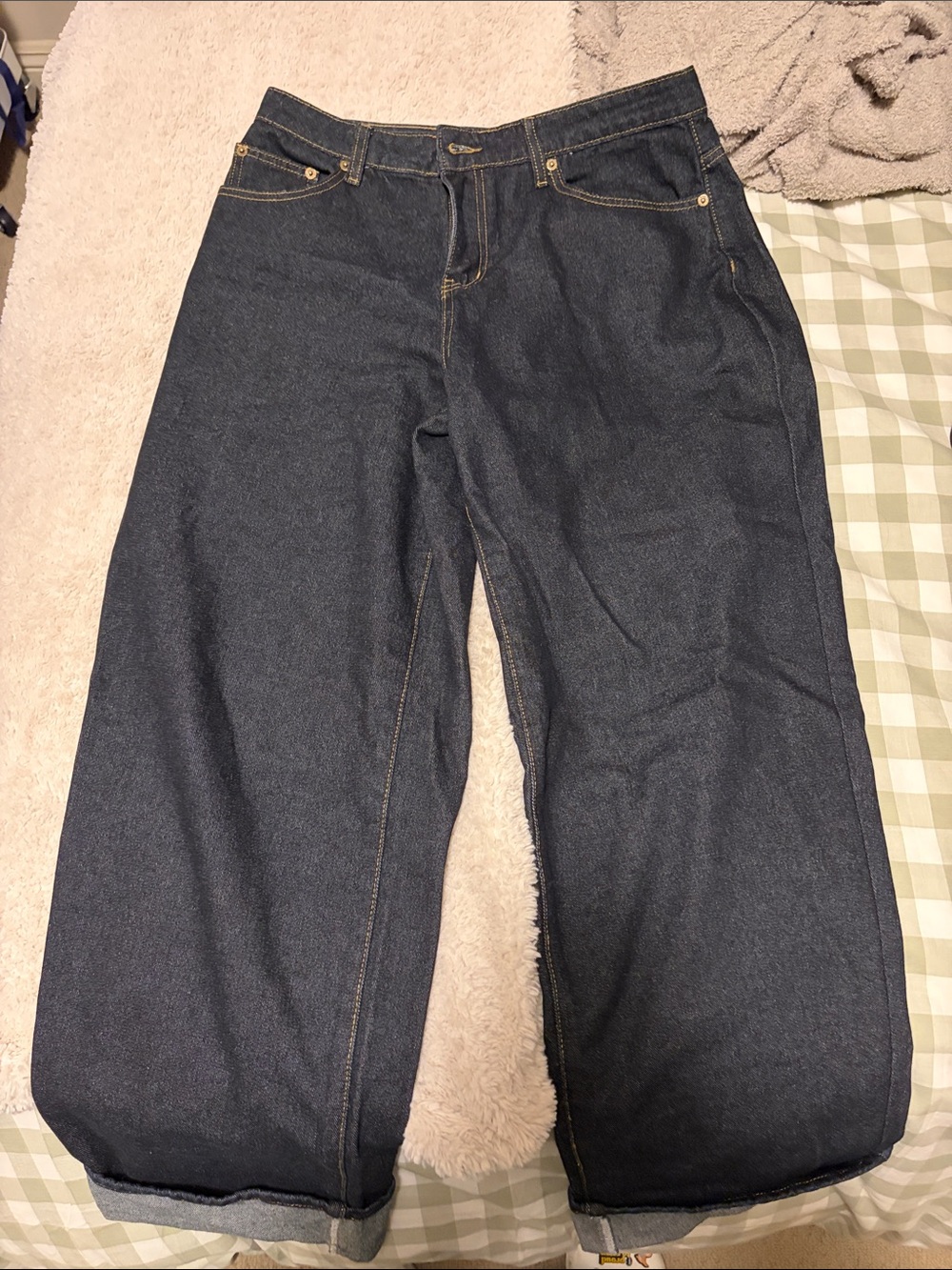 Dark wash barrel leg jeans